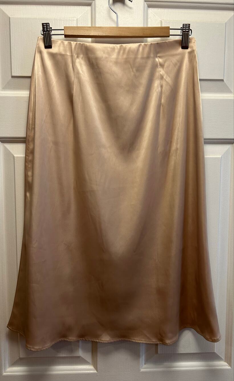 NWT Halara Satin Slip Midi Skirt Neutral Tan Champagne Fluid Silk-Like, Size M